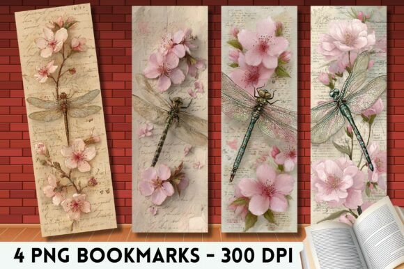 Aesthetic Blossom Dragonfly Bookmark PNG