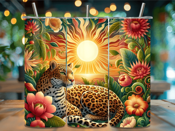 Boho Leopard Flower Garden Sun Tumbler Wraps