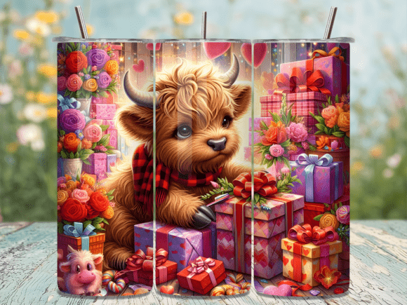 Cute Highland Cow Valentine Tumbler Wraps