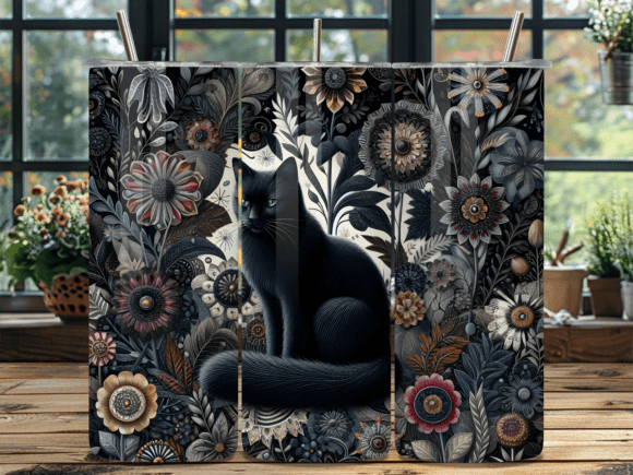 Gothic Floral Garden Cat Tumbler Wraps