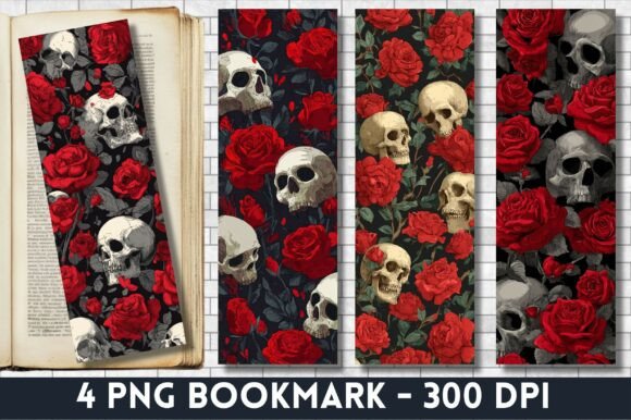Gothic Red Rose Skull Floral Bookmark Crafts