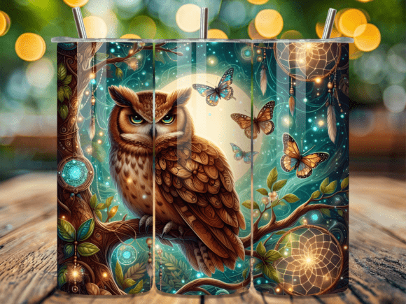 Magical Owl Forest Butterfly Tumbler PNG Review
