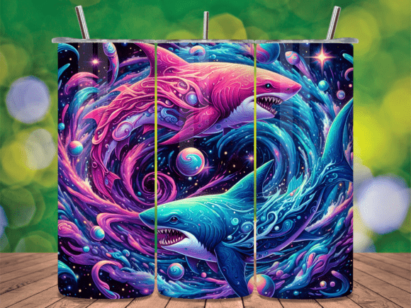Neon Galaxy Shark Art Tumbler Wraps Review