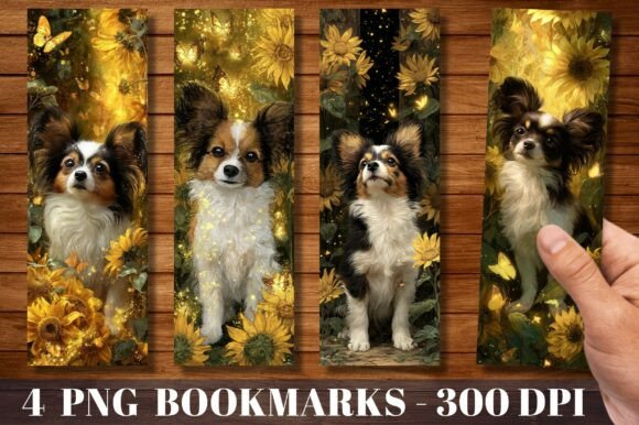 Papillon Dog Sunflower Butterfly Bookmar Print Templates