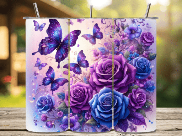Purple Rose Garden Butterfly Tumbler Wraps