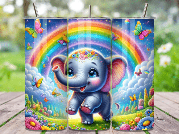 Rainbow Butterfly Baby Elephant Tumbler Wraps