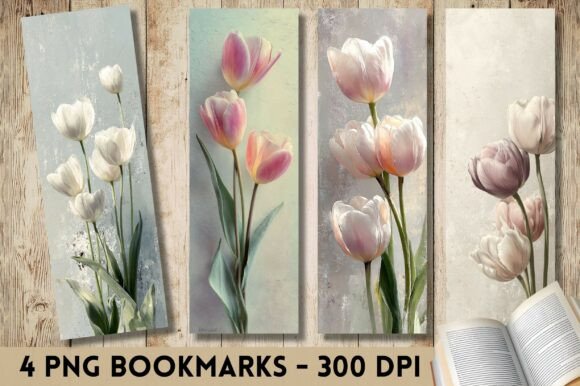 Soft Pastel Watercolor Tulip Bookmark for Crafts